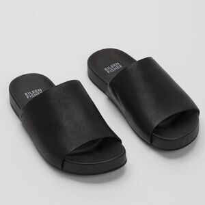 ELIEEN FISHER Mask Tumbled Leather Slide Black Sandal